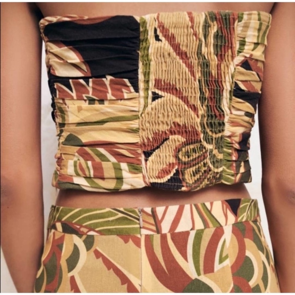 Zara Linen Blend Ruffled Strapless Top - Picture 5 of 6